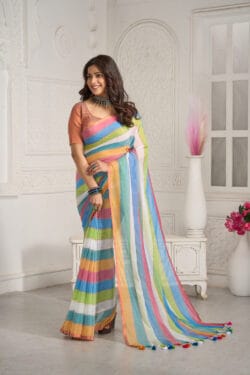 Classy Colourful Feather light Soft Mul Cotton Saree