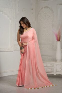 Light Pink Mul Cotton Saree | Luckshri