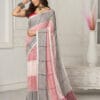 Linen Soft Pink and Grey Saree – Pure Organic Mul Cotton Saree