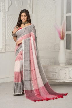 Soft Pink and Grey Saree – Pure Organic Mul Cotton Saree