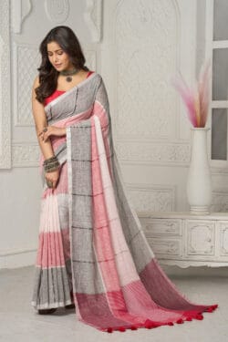 Soft Pink and Grey Saree – Pure Organic Mul Cotton Saree
