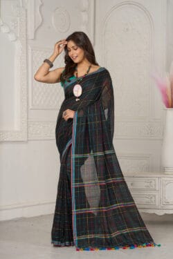Black Handwoven Mul Cotton Saree – Organic Saree