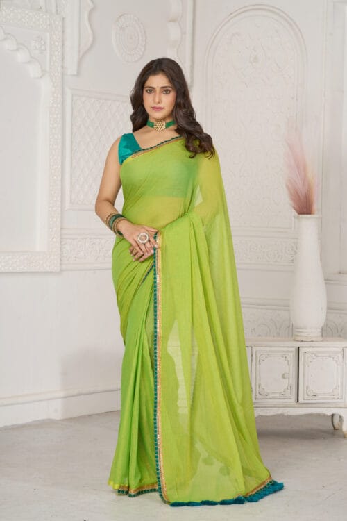 Lime Green Mul Cotton Saree – Ethnic Indian Organic Cotton Saree