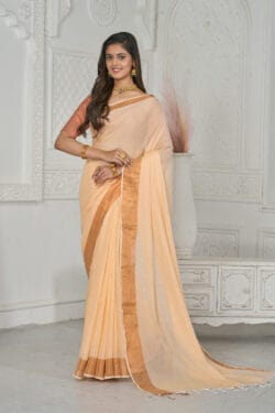 🧡 Pride Peach Mul Cotton Saree – Soft & Elegant Summer Style
