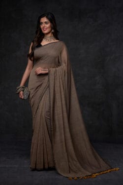 Earth Brown Mul Cotton Saree | Cotton Sarees by Luckshri