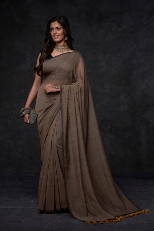 Earth Brown Mul Cotton Saree | Cotton Sarees by Luckshri
