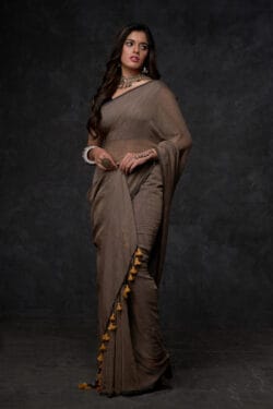 Elite Earth Brown Mul Soft Organic Cotton Saree handwoven by Nikunj Khatri 2025