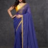 Royal Blue Mul Cotton Saree with Fuchsia Trim & Pom Poms | By Nikunj Khatri 2025