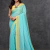 Best-selling Turquoise Blue Two Dye Saree - Mul Cotton With Pom Pom | By Nikunj Khatri 2025