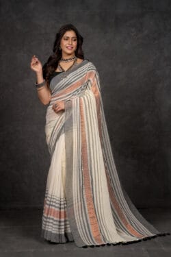 Genius Ivory Grey Premium Mul Cotton With Copper Zari Patta | By Nikunj Khatri 2025