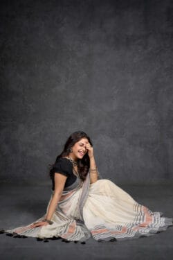 Genius Ivory Grey Premium Mul Cotton With Copper Zari Patta | By Nikunj Khatri 2025