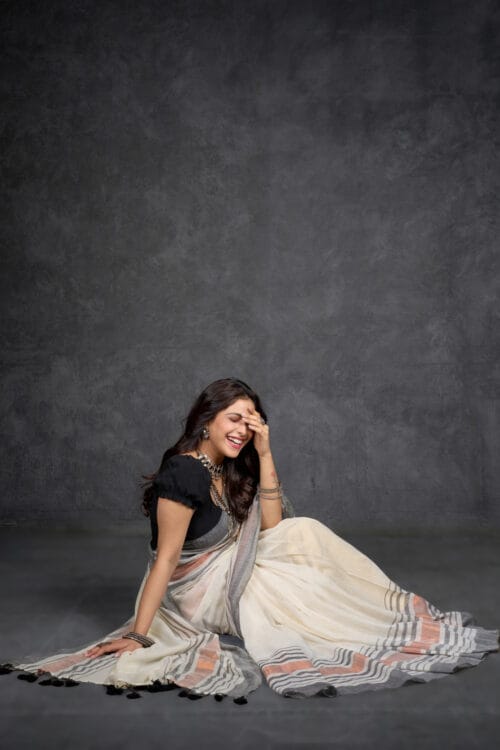 Genius Ivory Grey Premium Mul Cotton With Copper Zari Patta | By Nikunj Khatri 2025