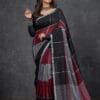 Playful Pure Cotton Linen With Black, Maroon, Grey Checks | Saree By Nikunj Khatri 2025