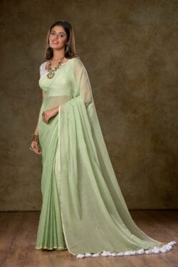 Pleats view of Savvy Mint Green Mul Cotton Saree in premium lightweight cotton, handwoven by Nikunj Khatri 2025