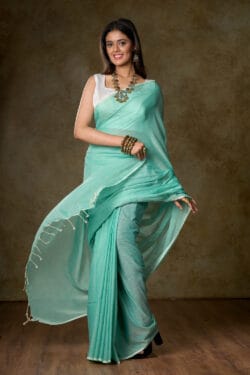 Serene Turquoise Blue Mul Cotton Saree – Featherlight Comfort | By Nikunj Khatri 2025