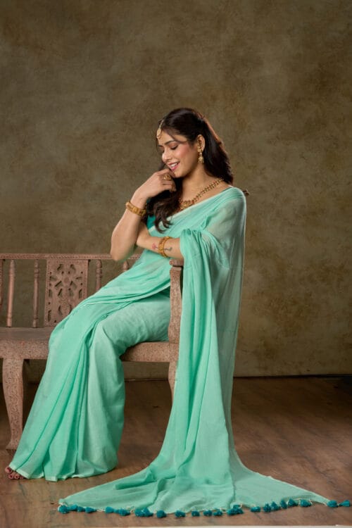 Aloe Green Mul Cotton Saree – Premium Mul Cotton
