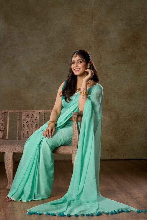 Aloe Green Mul Cotton Saree – Premium Mul Cotton