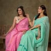Luxurious Pink & Aloe Green Mul Cotton Saree Combo