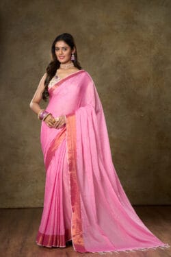 🩷 Pink Mul Cotton Saree with Copper Zari Patta